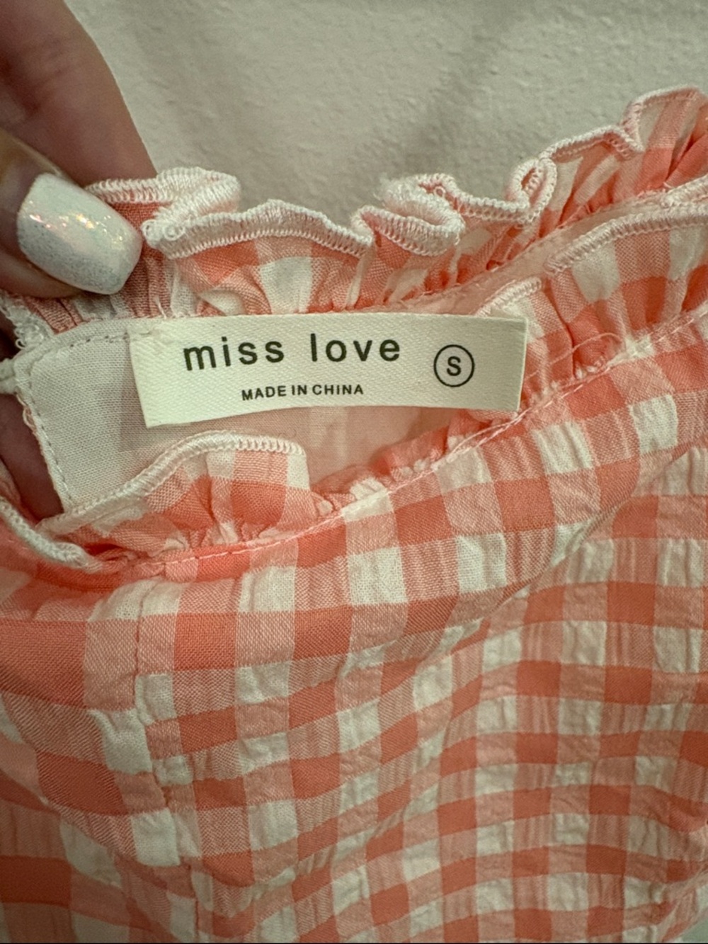 Pink Lily Coral and White Gingham Mini Dress - Picture 2 of 8